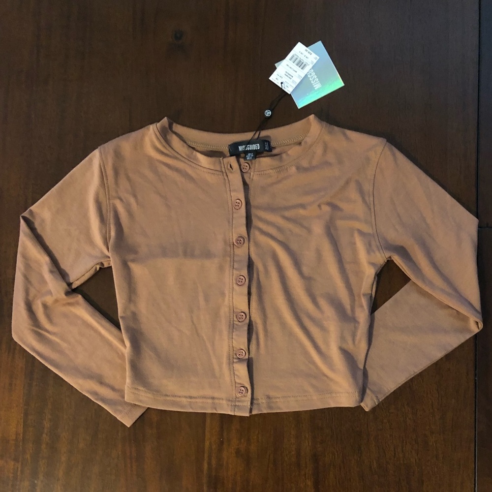 NWT long sleeve crop top tan brown shirt